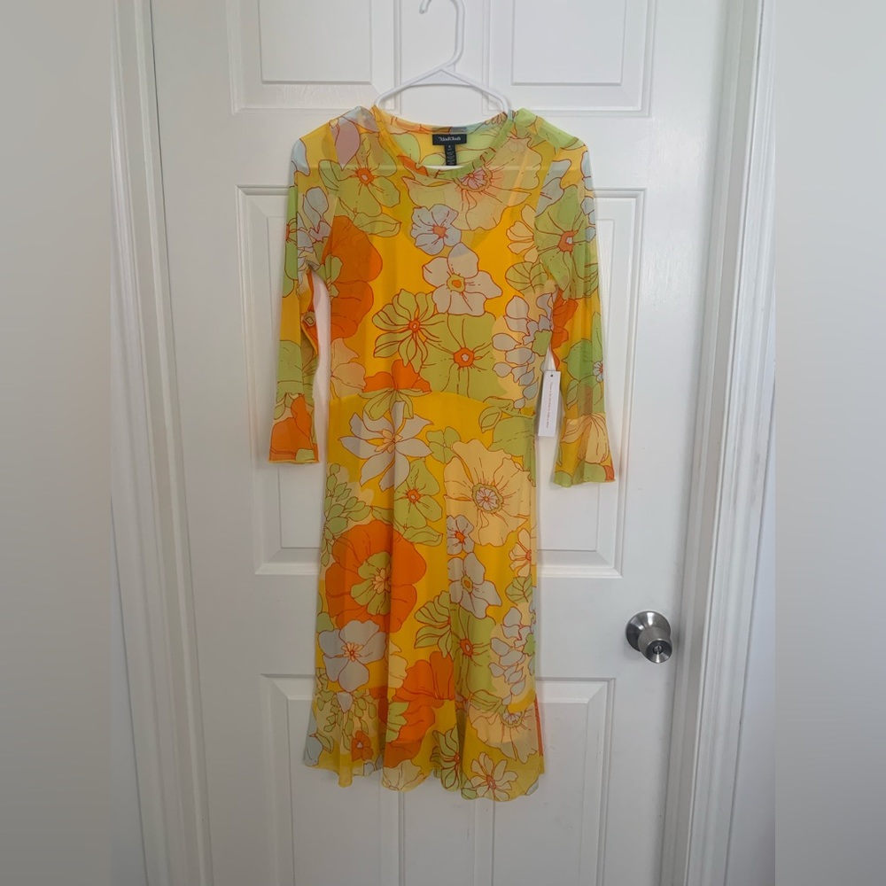 NWT ModCloth mesh yellow floral dress.